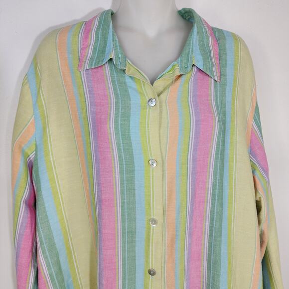 Coldwater Creek Shirt Womens Size XL Linen Button Front Striped Yellow Pastel - Picture 3 of 10